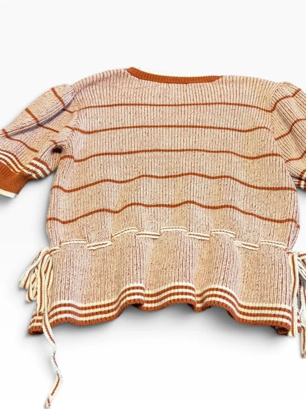 On Twelfth Striped Knit Top L Puff Sleeve Cottagecore Fall Earthy Granola